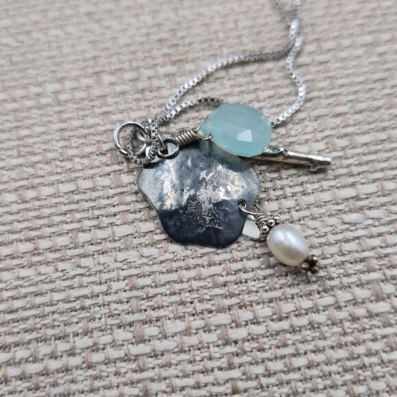 18 Inch Sterling Silver Various Charms Stone Pearl Necklace A7079 - Picture 4 of 7